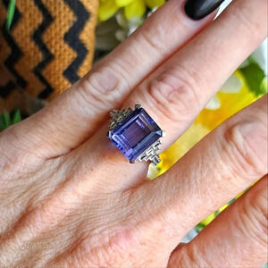 Natural Color Change Fluorite & White Topaz Ring.